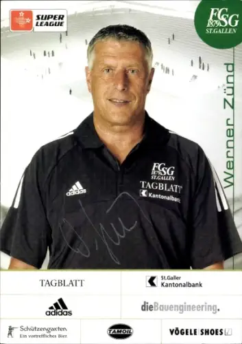 Autogrammkarte Assistenztrainer Werner Zünd, FC St.Gallen 1879, Autogramm