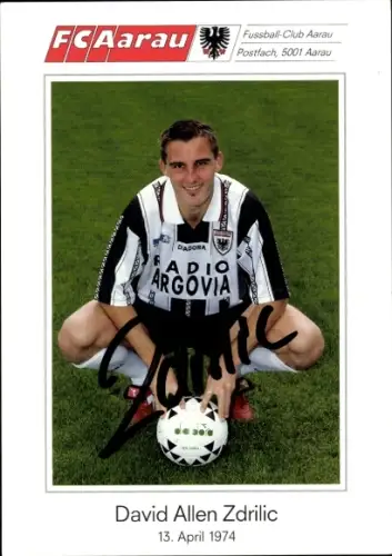 Autogrammkarte Fußballer David Allen Zdrilic, FC Aarau, Autogramm
