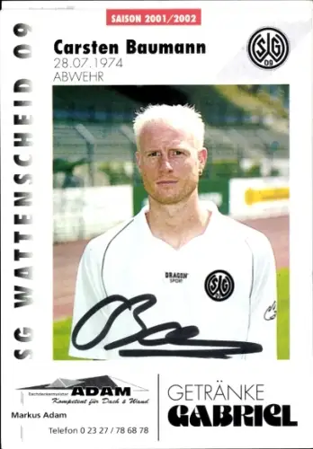 Autogrammkarte Fußballer Carsten Baumann, SG Wattenscheid 09, Autogramm