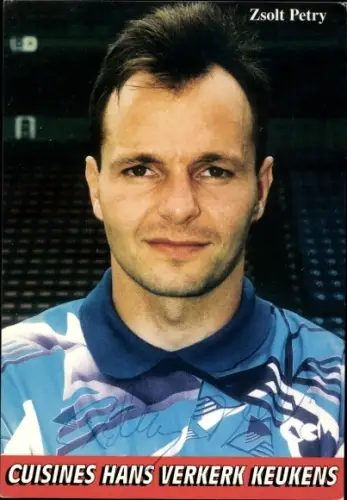 Autogrammkarte Fußballer Zsolt Petry, Portrait, Cuisines Hans Verkerk Keukens, Autogramm