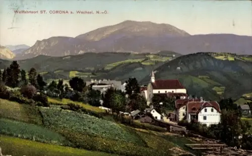 Ak St. Corona am Wechsel in Niederösterreich, Gesamtansicht, Wallfahrtsort