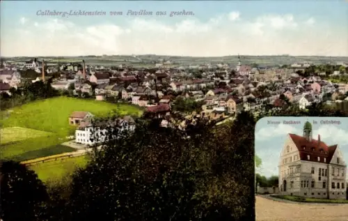 Ak Callnberg Lichtenstein in Sachsen, Blick auf den Ort, Rathaus