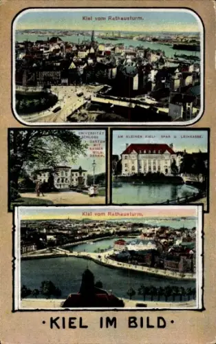 Ak Kiel, Kiel vom Rathausturm, Universität, Schlossgarten, Kaiser-Wilhelm-Denkmal, Kleiner  Spa..