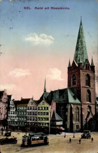 Ak Kiel, Markt mit Nikolaikirche