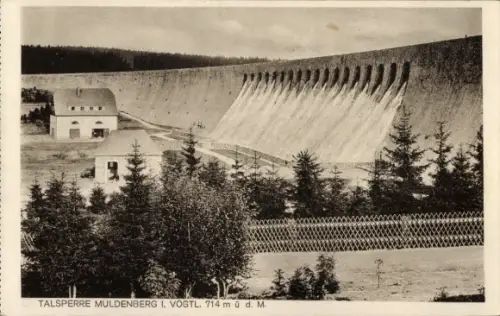 Ak Muldenberg Grünbach im Vogtland, Sperrmauer der Talsperre