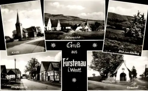 Ak Fürstenau Höxter in Westfalen, Kirche, Straßenpartie, Teilansicht, Blick zum Köterberg, Ehrenm