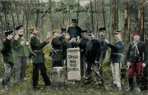 Ak Pfetterhouse Pfetterhausen Elsass Haut Rhin, Dreiländergrenze Deutschland, Frankreich, Schweiz