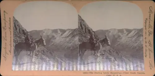 Stereo Foto Colorado USA, Clear Creek Canyon, Reiter am Rand einer Schlucht, Keystone View Company