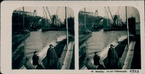 Stereo Foto Szczecin Stettin Pommern, Vulkanwerft, 1903