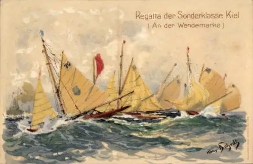 Künstler Ak Bohrdt, Hans, Regatta der Sonderklasse Kiel, An der Wendemarke