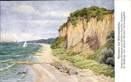 Künstler Ak Schmidt, Walther, Warnemünde Rostock in Mecklenburg, Stoltera, Strandpartie, Felsen