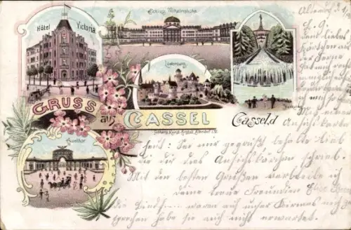 Litho Kassel in Hessen, Hotel Victoria, Schloss, Löwenburg