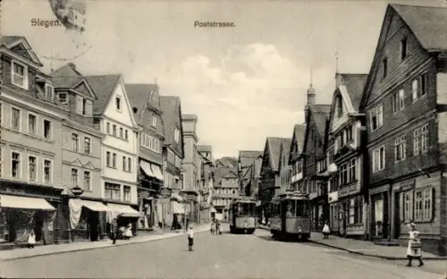 Ak Siegen in Westfalen, Poststraße, Straßenbahnen