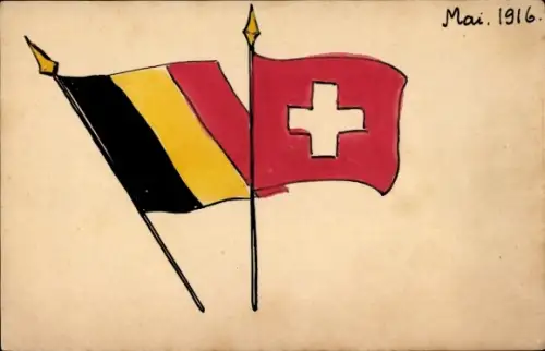 Ak Schweizerische und belgische Fahne, Mai 1916