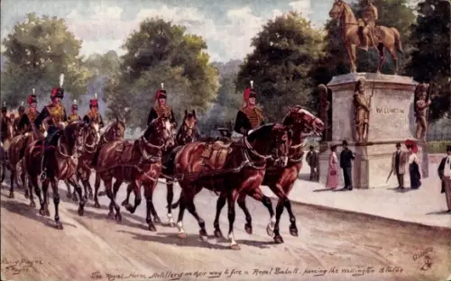Künstler Ak Payne, London City, Royal Horse Artillery, Royal Salute, Wellington Statue, Tuck 9081