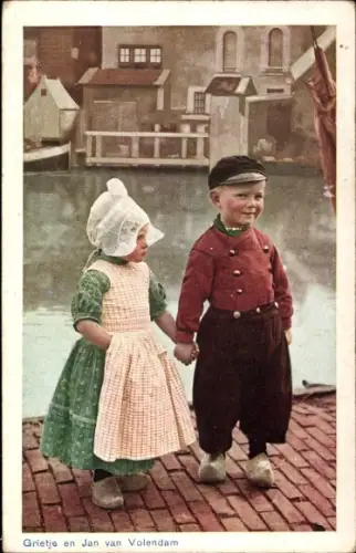 Ak Volendam Nordholland Niederlande, Grietje en Jan, Kinder in Trachten