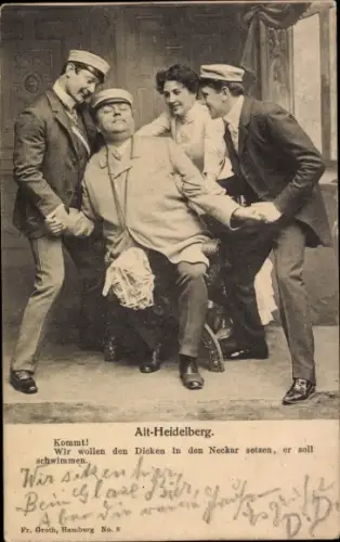 Ak Heidelberg am Neckar, Wir wollen den Dicken in den Neckar setzen, er soll schwimmen