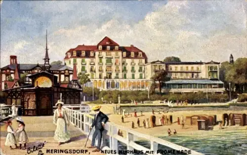 Ak Ostseebad Heringsdorf auf Usedom, Neues Kurhaus mit Promenade