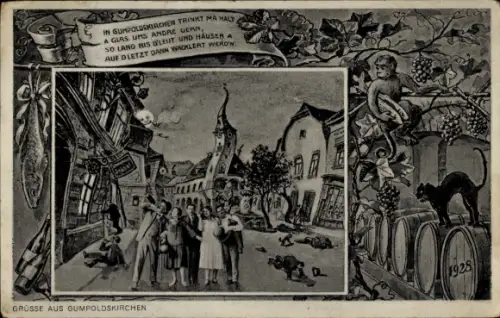 Ak Gumpoldskirchen Mödling in Niederösterreich, Dorfstraße mit Menschen, trinkende/tanzende Gesta