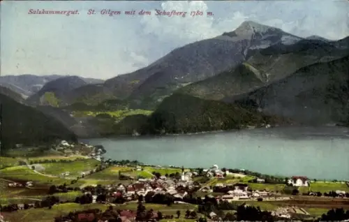 Ak St. Gilgen Salzkammergut in Salzburg, Schafberg, Gesamtansicht