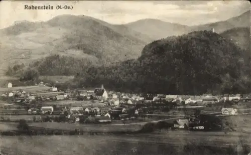Ak Rabenstein an der Pielach in Niederösterreich, Dorfpanorama im Tal, Kirche und Häuser, Felder 