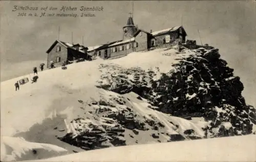 Ak Rauris in Salzburg, Hoher Sonnblick, Zittelhaus, Schnee, Berglandschaft, Menschen, 3106 m