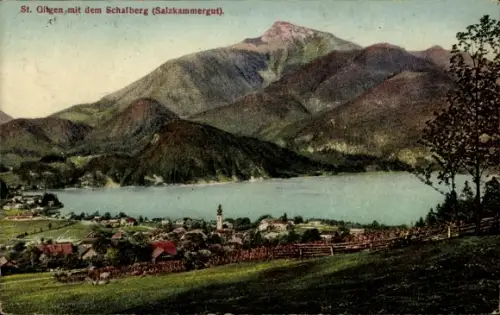 Ak St. Gilgen in Salzburg, Gesamtansicht, Schafberg