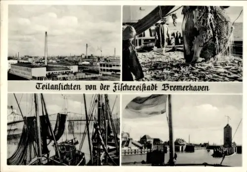 Ak Bremerhaven, Teilansichten, Fischfang, Fischkutter, Hafen