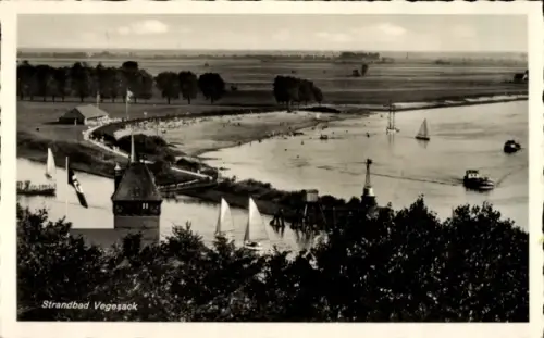 Ak Vegesack Hansestadt Bremen, Strandbad  Strand und Liegewiese, Mole/Pier, Segelboote