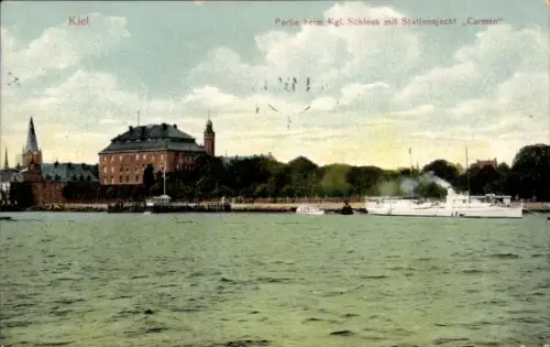 Ak Kiel,  Kgl. Schloss, Stationsjacht „Carmen“