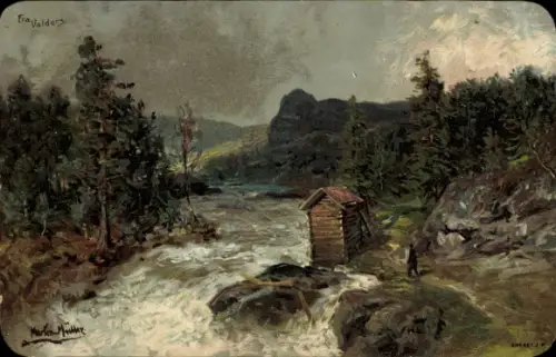 Künstler Ak Marten Müller, Valders Norwegen, Landschaftsmotiv, Flusstal