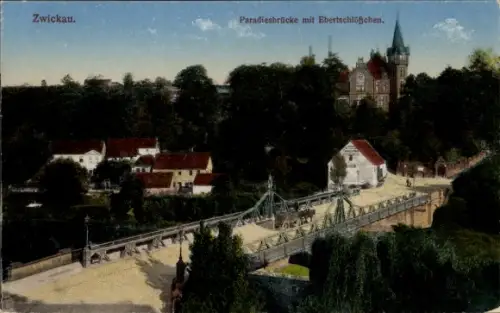 Ak Zwickau in Sachsen,  Paradiesbrücke, Ebertschlößchen