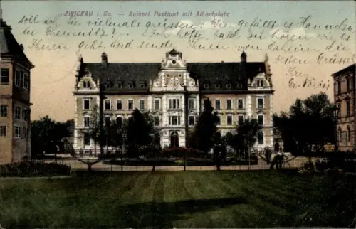 Ak Zwickau in Sachsen, Kaiserl. Postamt, Albertplatz, Zwickau i. Sa.