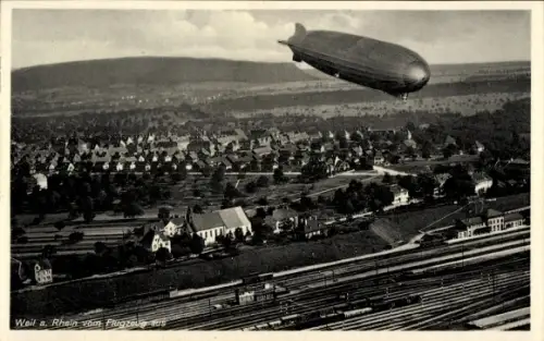 Ak Weil am Rhein, Fliegeraufnahme, Zeppelin