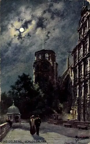 Mondschein Künstler Ak Flower, Charles, Heidelberg am Neckar, Schlossaltan bei Nacht