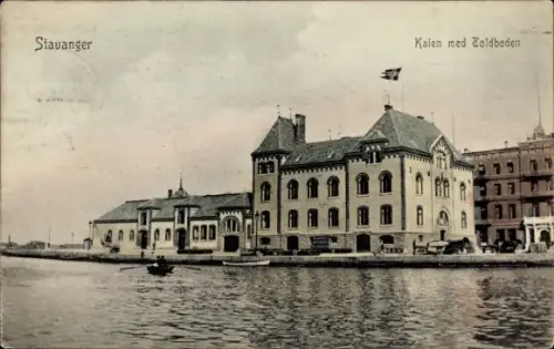 Ak Stavanger Norwegen, Kai mit dem Zollhaus