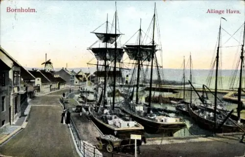 Ak Bornholm Dänemark, Allinge Havn, Segelschiffe im Hafen
