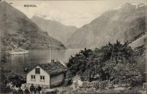 Ak Merok Geiranger Norwegen,  Fjord, Haus, Segelboot, Berge