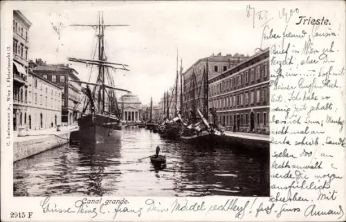 Ak Triest Trieste Friuli Venezia Giulia, Segelboote im großen Kanal