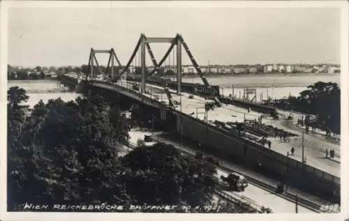 Ak Wien 2 Leopoldstadt, Nordbahnhof,  Reichsbrücke, Donau, Reichsbrücken-Eröffnungsstempel 10.X.1