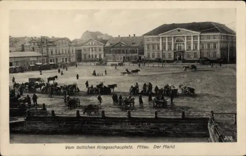Ak Jelgava Mitau Lettland, östlicher Kriegsschauplatz, Markt