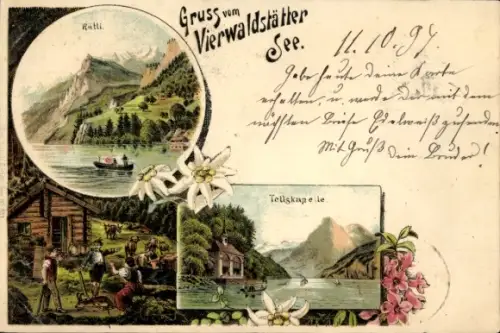 Litho Rütli Seelisberg Kanton Uri, Vierwaldstätter See, Tellskapelle