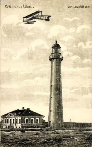 Ak Liepaja Libau Lettland, Leuchtturm, Flugzeug