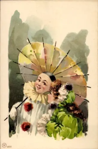 Künstler Ak Pierrot in Kostüm, Dame, Karneval