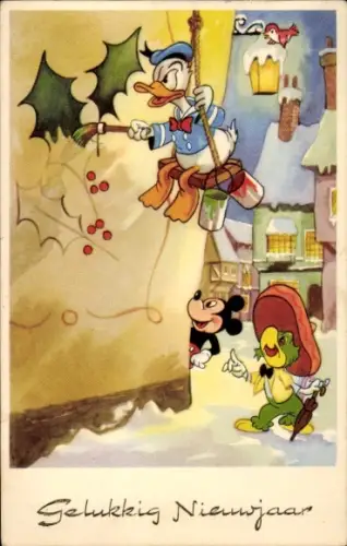 Ak Glückwunsch Neujahr, Disney, Micky Maus, Donald Duck
