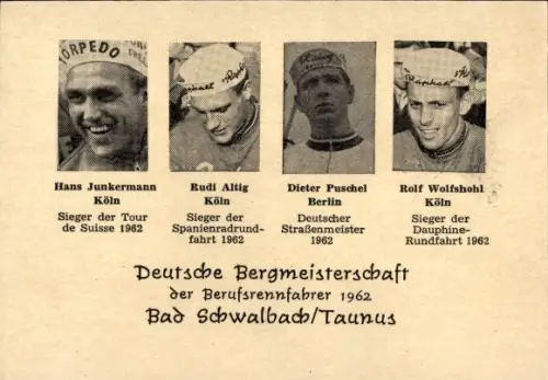 Ak Bad Schwalbach, Deutsche Bergmeisterschaft der Berufsrennfahrer 1962, Junkermann, Altig, Puschel