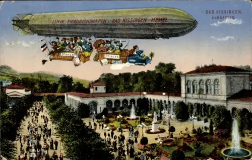 Ak Bad Kissingen Unterfranken Bayern, Kurgarten, Zeppelin