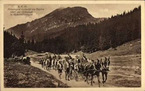 Ak Prinzregent Luitpold von Bayern fährt zur Gemsjagd in Hohenschwangau, Kutsche