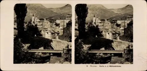 Stereo Foto Mostar Bosnien Herzegowina, Teilansicht, Mühlenbrücke