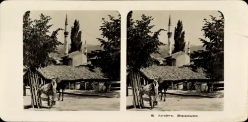 Stereo Foto Sarajevo Bosnien Herzegowina, Straßenszene, Minarett